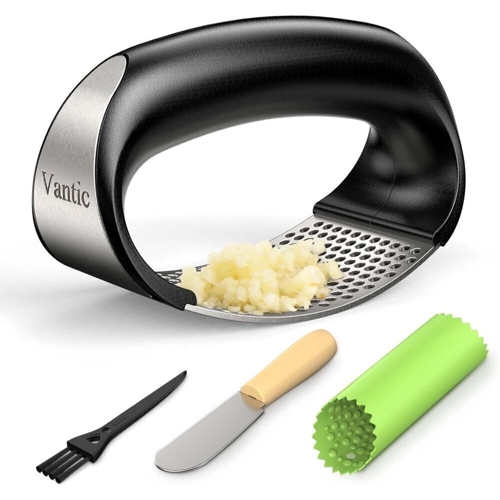 Garlic Press Rocker - Stainless Steel Garlic Crusher, Mincer and Chopper with Pe